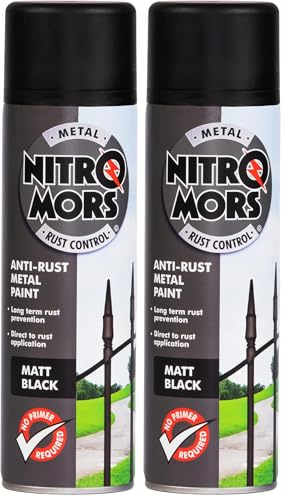 Nitromors Matt Black Metal Spray Paint 500 ml - UV & Fade Resistant for Metal Doors, Garden Furniture, Gates - No Primer Needed Rust Protection (Pack of 2)