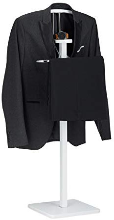 Relaxdays Stummer Diener, mit Hosenbügel und Kleiderstange, freistehend, Kleiderbutler, HxBxT 109,5 x 47 x 30 cm, weiß