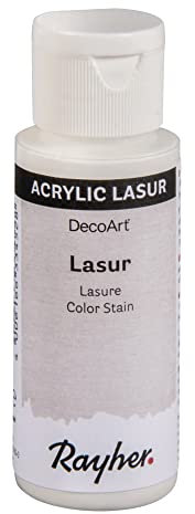 Rayher 35023105 Lasur, Flasche 59 ml, Holzlasur, Farbe für Holz, transparente, nicht deckende Acrylfarbe auf Wasserbasis, veredelt unbehandeltes Holz und andere saugende Untergründe, alabasterweiß