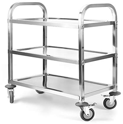 Nisorpa 3 Tier Stainless Steel Utility Cart L37.4 x W19.68 x H37.4 Inch Kitchen Rolling Carts with Wheels Serving Trolley Catering Storage Shelf with 2 Lockable Wheels for Hotel Restaurant Home Use