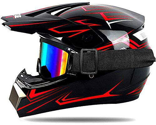Motocross-Kind-Kinder Helm D.O.T Zertifizierung Jugend Quad Crash-DH Full Face Off Road Downhill Dirt Bike MX ATV Motorradhelm Für Jungen-Mädchen,Rot,XL(58~59cm)