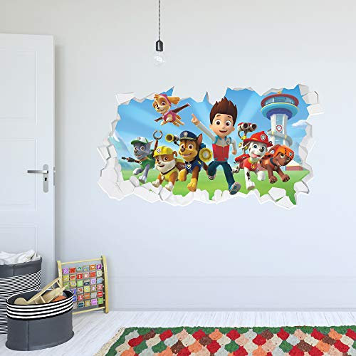Paw Patrol Group Broken Wall With Ryder Wall Sticker (60cm Width x 30cm Height)