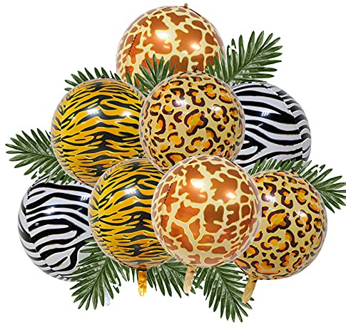 Lot de 8 ballons en aluminium avec impression animale, motif jungle, 4D, motif de zèbre, pour fête prénatale, anniversaire, 55 cm