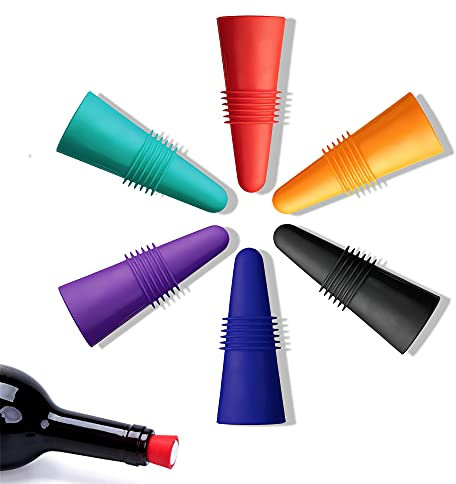 6 Pezzi Tappi per Bottiglie di Vino Riutilizzabile Tappi per Bottiglie Colorati in Silicone Acciaio Inossidabile Tappo della Bottiglia con Vite per Conservare la Birra Champagne Bevande Alcoliche