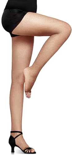 Fohevers Collants à résille pour femmes, avec bout ouvert, pour la danse, Caff., Taille unique