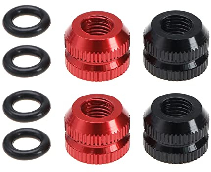 VGOL 4PCS Bike Vacuum Tire Presta Valve Nut with Sealing Ring Bicyle Inner Tube Valve Locking Nuts for Mountain Road Bike Aluminum Alloy 2 Black & 2 Red