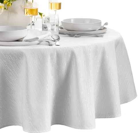 Elrene Home Fashions Continental Solid Texture Water and Stain Resistant Tablecloth, 60X84 Oval, White