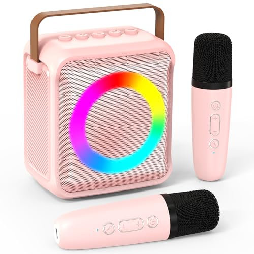Ankuka Juguetes de Karaoke para Niños y Adultos con 2 Micrófonos, Máquina de Karaoke Portátil Rosa con Luces LED y Efectos de Cambio de Voz, un Gran Regalo para niños de 3 a 18 años