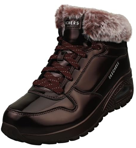 Skechers Damen UNO Rugged Fiesty Winter Stiefelette, Burgundy Patent Duraleather/Faux Fur, 37 EU