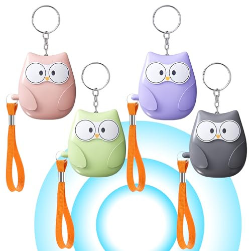 Lot de 4 alarmes de poche pour femmes : 130 dB d'autodéfense avec éclairage LED et porte-clés, alarme personnelle pour femmes, enfants, personnes âgées