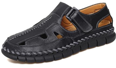Sandales de sport pour hommes Sandales d'été en cuir ajustables Chaussures de conduite légères en mousse à mémoire de forme Sandales de pêcheur