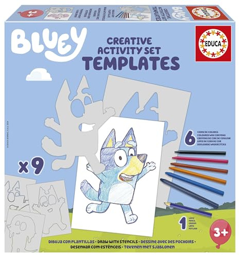 Educa - Bluey Creative Set | Draw Characters and Other Elements of the Bluey Series Using pre-Cut Cardboard templates. Creative Game from 3 4 5 6 Years (19886)