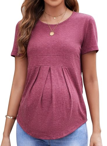 Brynmama Maglietta Premaman da Donna con Pieghe Frontali Top Premaman Peplum Camicia Premaman Maniche Corte con Volant