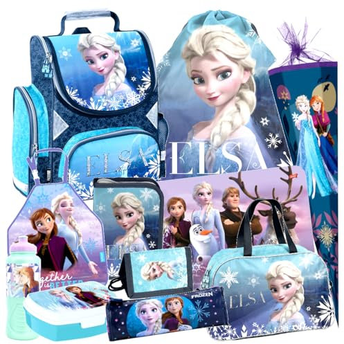 Frozen Eiskönigin ELSA 10 Teile Schulranzen Tornister Ranzen Schulrucksack Tasche Set Schultüte 85 cm Sporttasche mit Sticker-von-Kids4shop