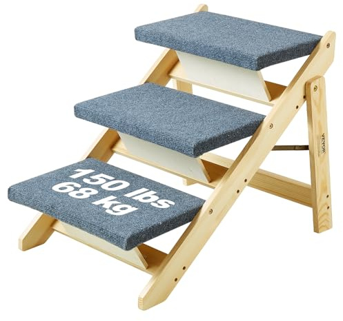 VEVOR Escalier en Bois pour Animaux de Compagnie, 3 marches, Rampe escalier Convertible 2 en 1 pour Chiens de Petites et Grandes Races, capacité Charge 68 kg, pour accès aux Lits, canapés, véhicules