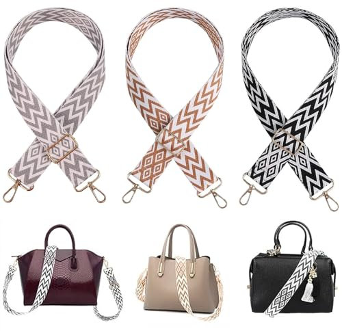 SMYJDMM Taschengurte zum Wechseln, 3 Stück Verstellbar Schultergurt für Taschen, 3,8cm Schultergurt für Taschen Schulterriemen mit Karabiner Riemen mit Streifenmuster for DIY Zubehör für Tasche