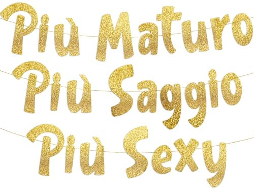 Più Maturo Più Saggio Più Sexy Striscione Glitterato Oro, Decorazioni Compleanno, Decorazioni Divertenti, Decorazioni Feste di Compleanno, Decorazioni Feste di Pensionamento, Idee Regalo