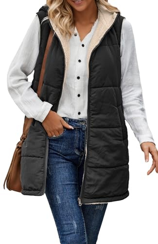 AIEOE Chaleco Largo sin Mangas Mujer Elegante Invierno M Negro