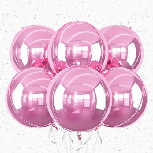 Adorely 6Pcs Pink Round Foil Balloons,Giant 4D Round Ball Balloons,22 Inch Metallic Pink Balloon for Valentine's Day Birthday Wedding Graduation Prom Party Decorations