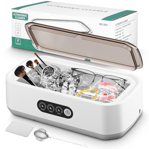 Limpiador Ultrasonidos 650ml, 49000 Hz Ultrasonidos Limpieza, 40W Limpiador Ultrasónico con 4 Modos de Tiempo para Joyas, 360° Dentaduras Ultrasonidos Profunda para Joyas, Gafas, Relojes, Dentaduras