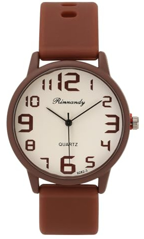 JSDDE Armbanduhr für Damen, analog, Quarz, mit Zifferblatt und großer Größe, digital, Uhren aus Silikon, für Frauen und Mädchen, braun