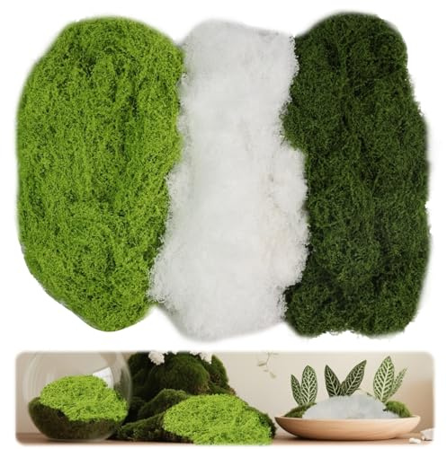 Hexizexi 300g Fake Moss Artificial Moss Dark Green Light Green White | Decorative Faux Moss for Arts and Crafts Planters Model Making Festivals DIY