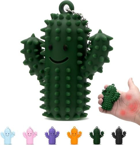 KOVSGQ Sensorisk fidget kaktus leksak för stress- och ångestlindring, taktil stimulering med spett, bärbar nyckelring för vuxna och barn med autism och ADHD, mjuk silikon (grön 1st)
