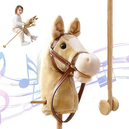 Stick Horse with Realistic Sound Effects Plush 39 Tall Halloween Hobby Horse with Wheels & Wooden Pole Non-Slip Handle Ride On Toy Kids.