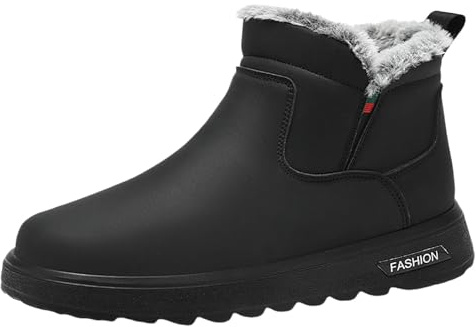 Botas de nieve de invierno para hombre, con forro de piel cálida, zapatos casuales y cómodos para clima frío y uso en interiores y exteriores, Black, 38 2/3 EU