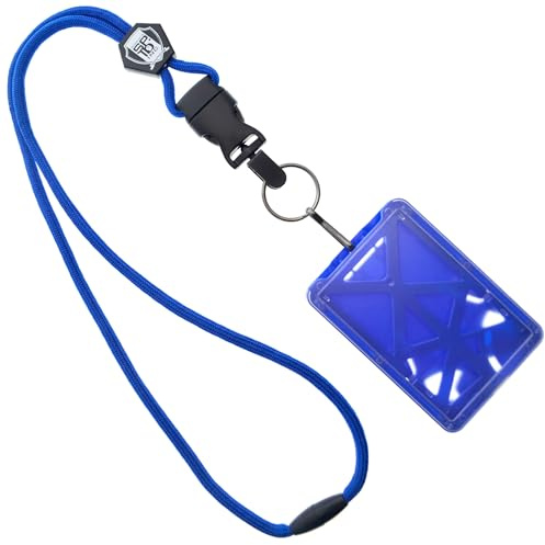 Specialist ID Vertical Top Load Three Card Badge Holder - Hard Plastic with Heavy Duty Breakaway Lanyard w Quick Release Metal Clip & Key Ring (One Holder / 3 Cards Inside) (Royal Blue)