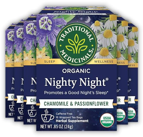 Traditional Medicinals Tea, Organic Nighty Night, Relax & Get a Good Night's Sleep, Includes Spearmint 96 Tea Bags (6 Pack)