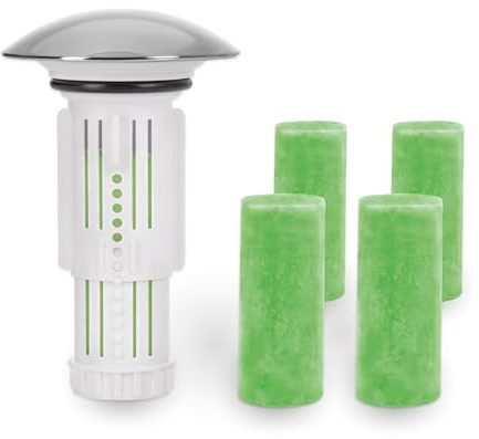 Abfluss Fee Waschbecken Stöpsel mit Verschlussstopfen & 5 Reinigungssteinen | Reinigungssteine für Bad Abfluss Waschtisch, Abflussreiniger mit Abflussstöpsel Waschbecken - Duft Apfel-Zitrone,grün