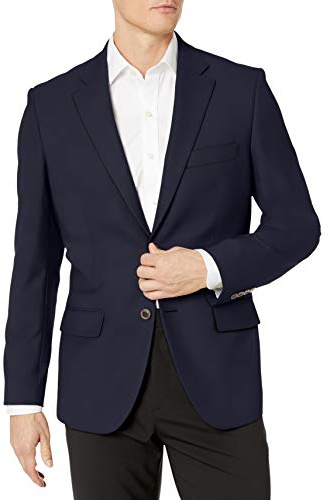 Amazon Essentials Men's Long-Sleeve Button-Front Stretch Blazer, Navy, 46