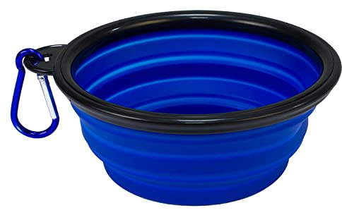 Arquivet Comedero y Bebedero Plegable de Paseo para Perros y Gatos - Comedero de Silicona para Mascotas - Color Azul - Comedero de Viaje para Perros y Gatos - 13 x 5cm