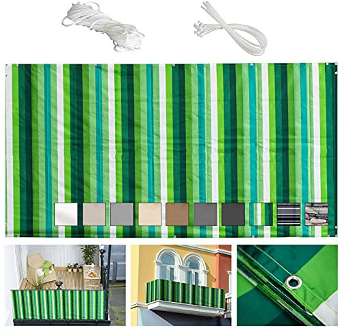 MEEYI Balkon-sichtschutz 90x1000cm balkonumspannungen Windschutz balkonverkleidung Holz sichtschutz Balkon hoch balkonumrandung 100% Polyester für terrasse mit kabelbinder und Seil-Grün und weiß