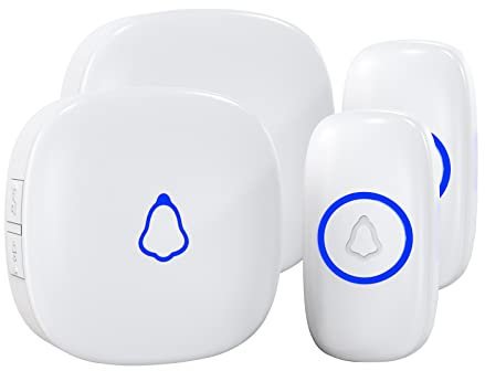 SECRUI Wireless Doorbell, 2 Plug in Receiver 2 Bell Push Waterproof Battery Operated Cordless Doorbell Operating at 1,000 Feet Long Range Chimes Volume Adjustable Easy Install for Home, School, Office