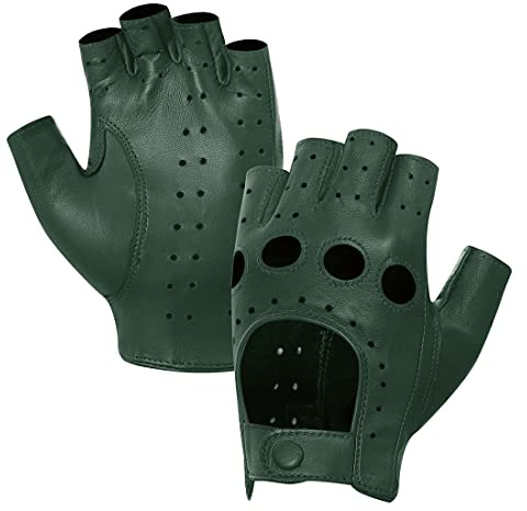 Harssidanzar Donna Guanti da guida in pelle senza dita da uomo Mezzo dito sfoderato in montone GL012,Hunter Green,taglia L