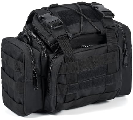 Dr.Fish Lightweight Fishing Bag Multi-Pockets Holdall Shoulder Waist Handbag Water-Resistant Fishing Tackle Storage Carryall for Outdoors Hiking Hunting Camping Travel(Black)