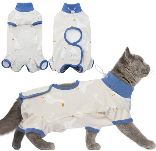 DENTRUN Cat Surgery Recovery Suit Female Male Soft Onesie, Kitten Surgical Collar Cone Alternative Shirt, Abdominal Wounds Anti-Licking Pajama for Small Pets Spay, Cat Body Suit Post Surgery