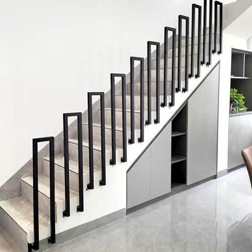 T-ZBDZ Barandilla de Escalera Forma de U, Barandillas Escaleras Interior, Pasamanos de Metal, Baranda para Escaleras, el hogar, Apartamento, Negro(Instalada en el lateral,100cm)