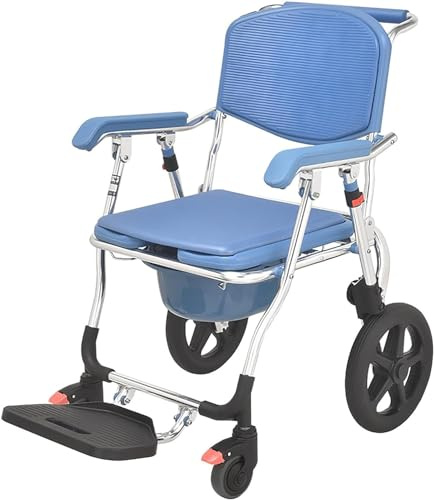 Silla De Ducha Con Ruedas Para Personas Mayores, Silla De Inodoro Cómoda De Cabecera Plegable Asiento Ergonómico Con Ruedas Y Pies Abatibles Silla De Ruedas Ducha Silla Orinal
