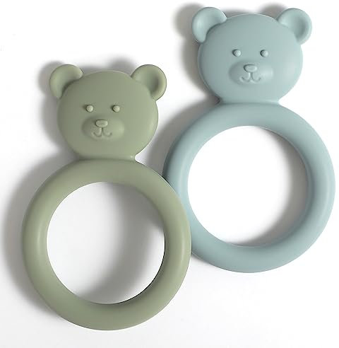 meanus Beißringe für Babys, Bärenförmig Beißring Spielzeug aus Silikon, BPA-frei (Sage+Ether)