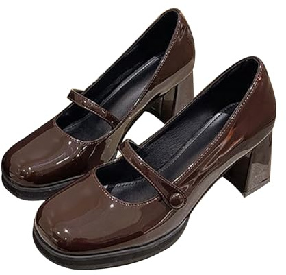Scarpe Mary Jane Donna Scarpe Tacco Largo Quadrata Punta 7cm da Matrimonio Ufficio Pumps (Nero,39)