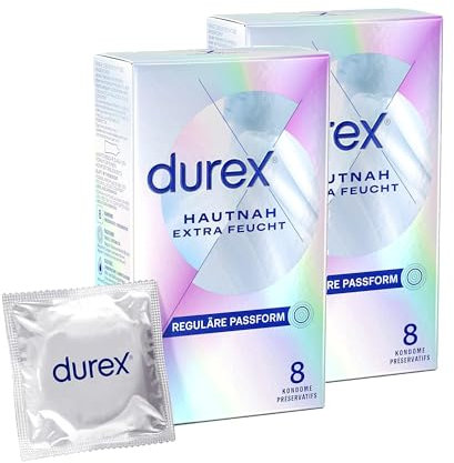 Durex Hautnah Extra Feucht Kondome – Ultra dünn, mit anatomischer Easy-On-Form & mit viel Silikongleitgel befeuchtet – 16er Pack (2 x 8 Stück)