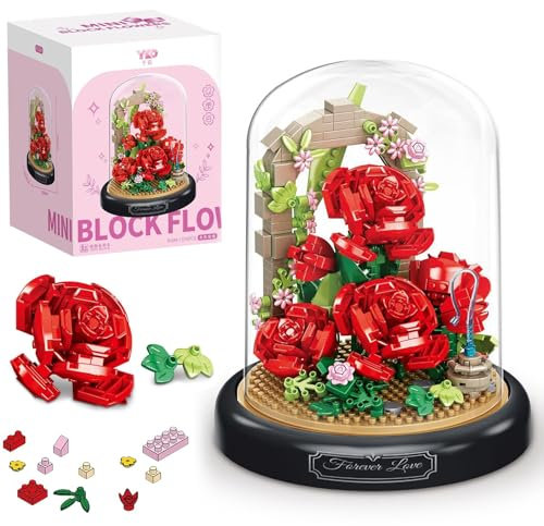 Kit de Blocs de Construction de Fleurs,Ensemble de Blocs de Fleurs de Bricolage pour Adultes,Blocs de Construction pour Bouquet de Roses Immortelles, pour Adultes et Enfants