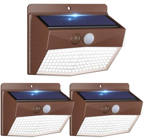 Peasur Luz Solar Exterior Marco Marrone/138 LED Súper Brillante Focos LED Exterior Solares con Sensor de Movimiento 3 Modos IP65 Farolas potente para Exteriores-3 Paquete