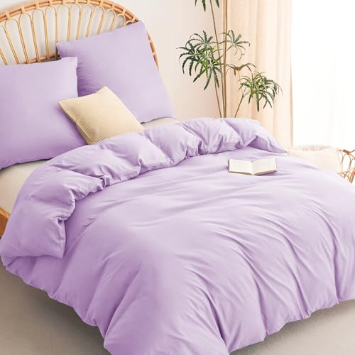 WAVVE Set di biancheria da letto 200x200 3 pezzi Viola - 1 copripiumino 200 x 200 cm con 2 federe 80x80 cm, set di biancheria da letto OEKO-TEX 2x2m in microfibra con chiusura lampo, morbido