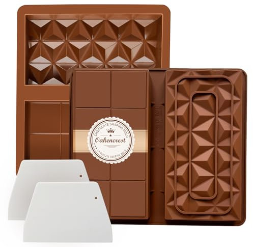 2 Pezzi Stampo per Tavoletta di Cioccolato, Stampi Cioccolatin Extra Profondi con 2 raschietti, Profondo per Cioccolatini, Chocolate Moulds Silicone Mold, Senza BPA, Facile da Sformattare (Marrone B)