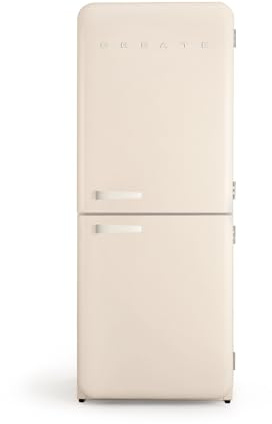 CREATE / RETRO FRIDGE COMBI 185 OFF WHITE/Frigorifero combinato bianco sporco con maniglia bianco sporco e congelatore, capacità 401L / 190W, No Frost, 3 ripiani, 2 cassetti, 70x65x185 cm
