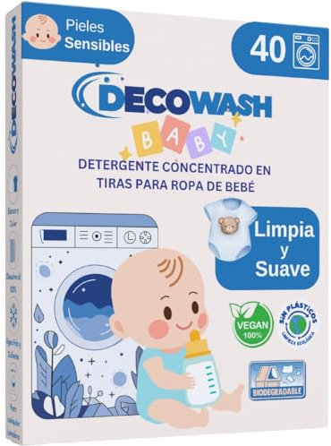 Detersivo Neonati Lavatrice in fogli (Fino a 80 Usi) Senza Profumo, Ipoallergenico, Ecologico, Biodegradabile, Senza Plastica, Per Pelli Sensibili, Bucato Pulito, Perfetto per Viaggio e Lavaggi a Mano